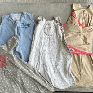 swaddle/sleep sack bundle- magic Merlin, nested bean, halo ideal temp, Carter’s